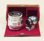 Zeiss 75 mm f/4 Sonnar lens, matching viewfinder and carrying case 